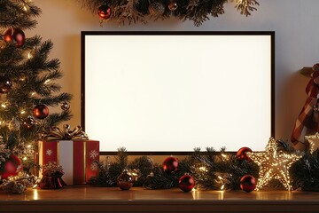 Christmas and New Year Background with Christmas Decorations Media Banner Mockup Flat Design