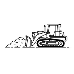 A bulldozer pushing a pile of dirt, depicted in a simple, black and white line drawing style.
