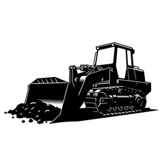 Naklejka premium Silhouette of a bulldozer pushing a pile of earth on a white background.