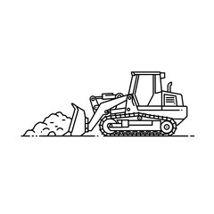 Naklejka premium Simple line drawing of a bulldozer scooping up dirt.