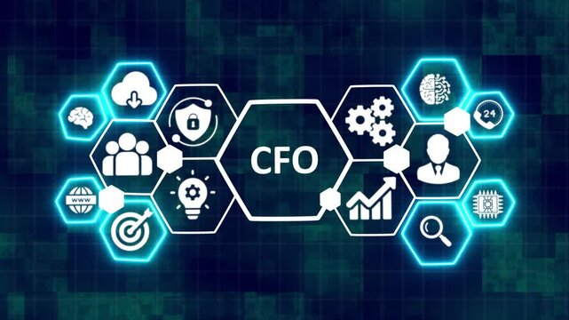 CFO Concept Displayed on a Futuristic Virtual Screen in Business, Technology, and Network Environment. Digital Representation of CFO on Virtual Screen in Modern Business and Network Technology