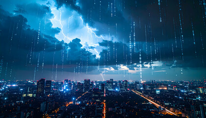 Digital Storm Over Cityscape.
