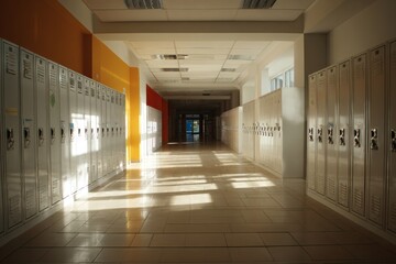 Empty School Corridor on a Sunny Day