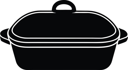 Black and white illustration of a covered roasting pan