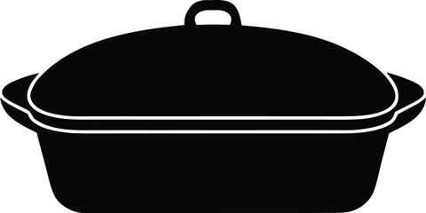 Black and white illustration of a covered roasting pan