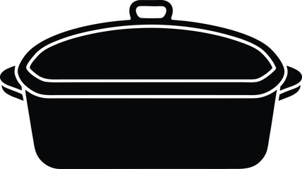 Black and white illustration of oval covered roasting pan