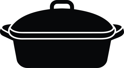 Black and white illustration of a covered cooking pot