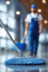 Professional cleaning service maintaining focused atmosphere in modern workspace