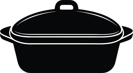 Black and white illustration of a covered oval casserole dish