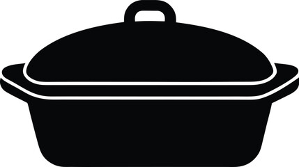 Black and white illustration of a covered casserole dish