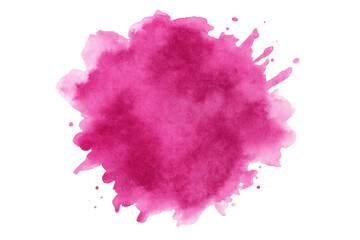 Vivid pink watercolor stain creating a vibrant splash effect on a transparent background, perfect for adding a pop of color to designs