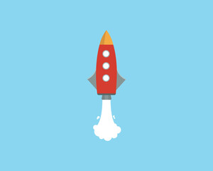Rocket icon. Upward launch space rocket with white smoke from turbines isolated on white background