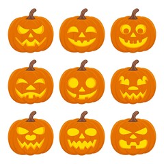 Set pumpkin on white background. The main symbol of the Happy Halloween holiday. Orange pumpkin with smile for your design for the holiday Halloween