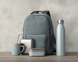 Eco friendly daily habit. Stylish backpack with essential accessories.