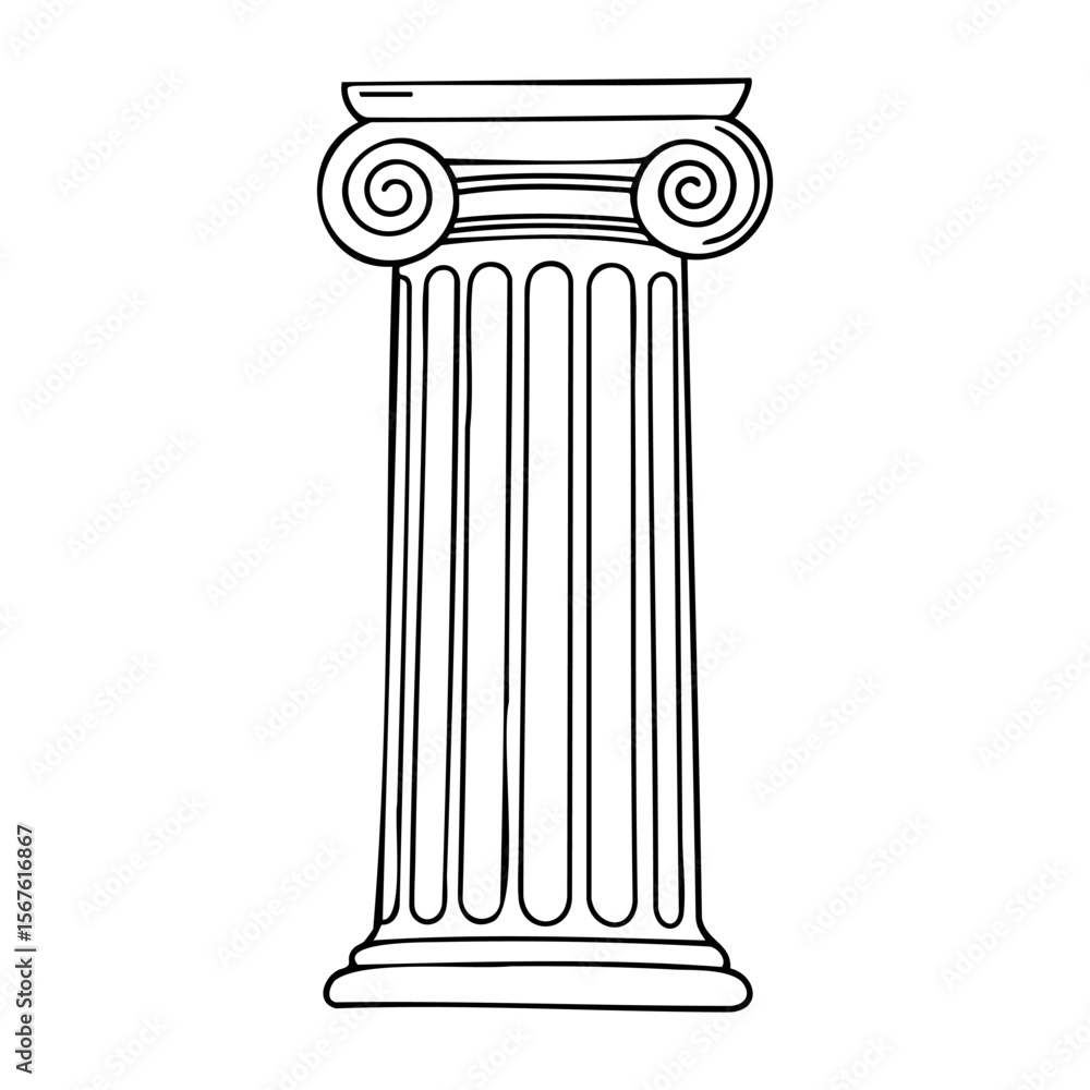 Poster classical ionic column sketch with scroll capitals and fluted design. vector hand-drawn doodle illus