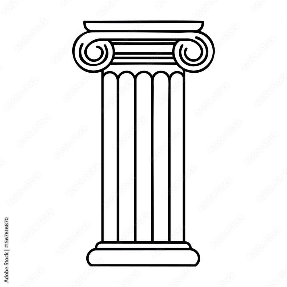 Poster classical ionic column with scrolls and fluted design. vector hand-drawn doodle illustration
