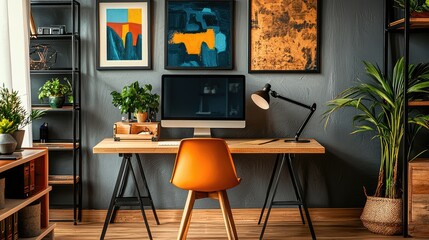 Fototapeta premium A vibrant work area decorated with inspiring artwork.