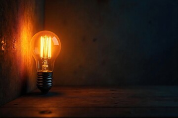 Vintage Edison Bulb Illuminates Dark Room, Casting Warm, Soft Shadows; Nostalgia, Comfort, and Homely Ambiance