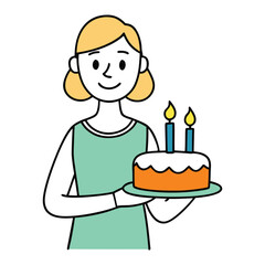 A joyful woman holds a cake adorned with lit candles, her smile glowing as she celebrates a special moment filled with warmth, happiness, and sweet anticipation.

