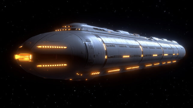 Futuristic spaceship science fiction sleek metallic glowing space large advanced futuristic - Powered by Adobe