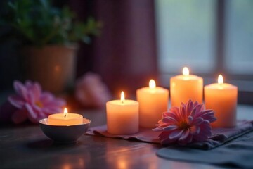 Candles illuminate a serene space, soft light casting ethereal glow on spiritual objects Perfect for meditation, yoga, mindfulness, and well-being themes , glow, candlelight, incense