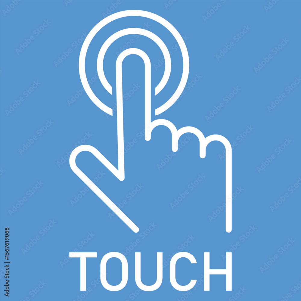 Poster hand click icon vector. click cursor icon. cursor, click icons. touch vector icon on blue background