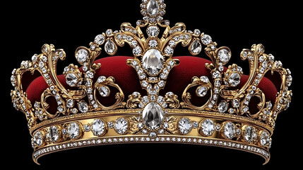 Glimmering Gold Royal Crown with Radiant Diamonds on Black Background