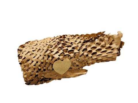 Recyclable cardboard honeycomb wrap with heart shape, perfect for packaging, sustainability visuals, or eco-product presentations. Isolated on white background, transparent PNG