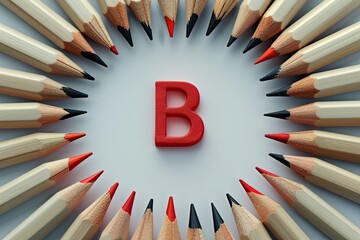 High Resolution Picture of a Circle of Pencils with a Red Letter B on it