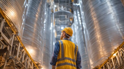 Modern Industrial Scene with Factory and Heavy Machinery