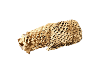 Textured brown paper used as protective wrap, suitable for showcasing eco-packaging alternatives and green shipping solutions. Isolated on white background, transparent PNG