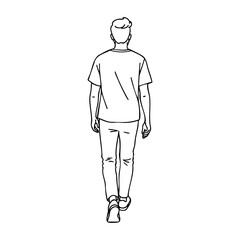 Fototapeta premium Young caucasian male walking away in casual attire. Vector hand-drawn doodle illustration