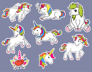 set of cute unicorn stickers vector illustration