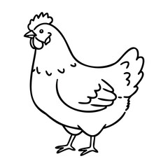 Fototapeta premium Line art of chicken with simple outline for farm design concepts. Vector hand-drawn doodle illustration