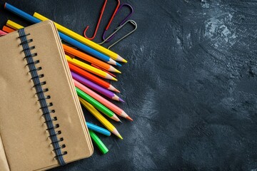 Premium Quality Image of Flat Lay of Back to School Supplies with Blackboard and Scissors