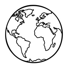 Obraz premium Outline of earth highlighting continents and geographical features. Vector hand-drawn doodle illustration