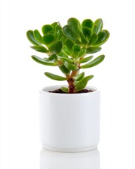 Obraz premium A vibrant green succulent plant in a simple white pot. This minimalist design showcases the beauty of nature indoors. Perfect for home decor or office spaces. AI