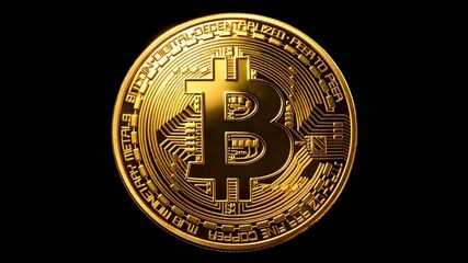 Golden Bitcoin Coin Isolated on Dark Background – Cryptocurrency and Blockchain Concept - Powered by Adobe