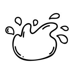 Obraz premium Water splash icon with droplets in motion. Vector hand-drawn doodle illustration