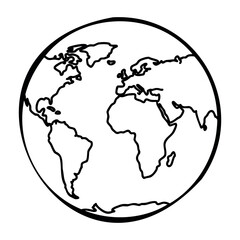 Simple outline drawing of earth with visible continents. Vector hand-drawn doodle illustration