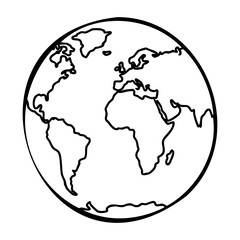 Obraz premium Simple black outline of earth map featuring continents. Vector hand-drawn doodle illustration
