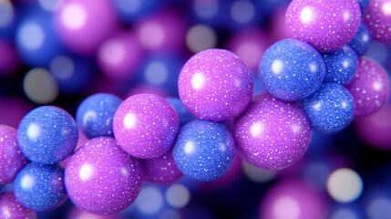 Vibrant Blue and Purple Speckled Spheres in Abstract Composition