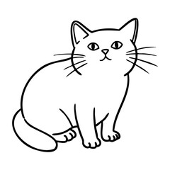 Obraz premium Cute line art illustration of a sitting cat with whiskers. Vector hand-drawn doodle illustration