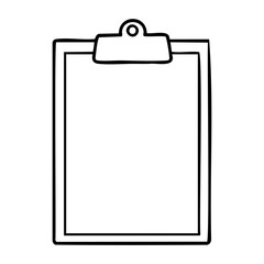 Simple clipboard outline design with blank paper. Vector hand-drawn doodle illustration