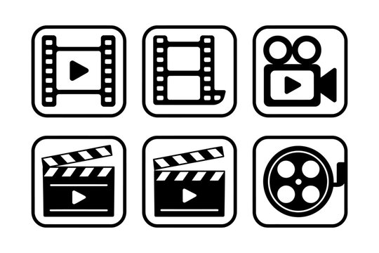Filmmaking Icons Movie Reel, Camera, Clapperboard, and Play Button