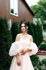 woman in a light pastel dress