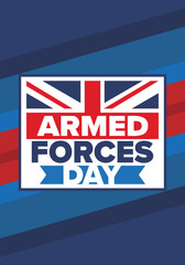 Fototapeta premium Armed Forces Day in United Kingdom. Great Britain flag. Veterans' and Memorial Day. Holiday to honoring the armed forces. British flag. Army Day. Creative art poster. Vector illustration