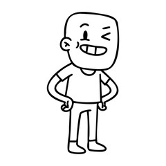 Obraz premium Cartoon illustration of smiling bald male character winking. Vector hand-drawn doodle illustration