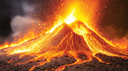 Captivating Volcano Eruption with Lava Smoke and Intense Geothermal Activity