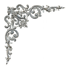 Silver ornamental corner with intricate filigree design and elegant swirling leaves, perfect for luxury decoration and vintage style embellishment in classic art projects